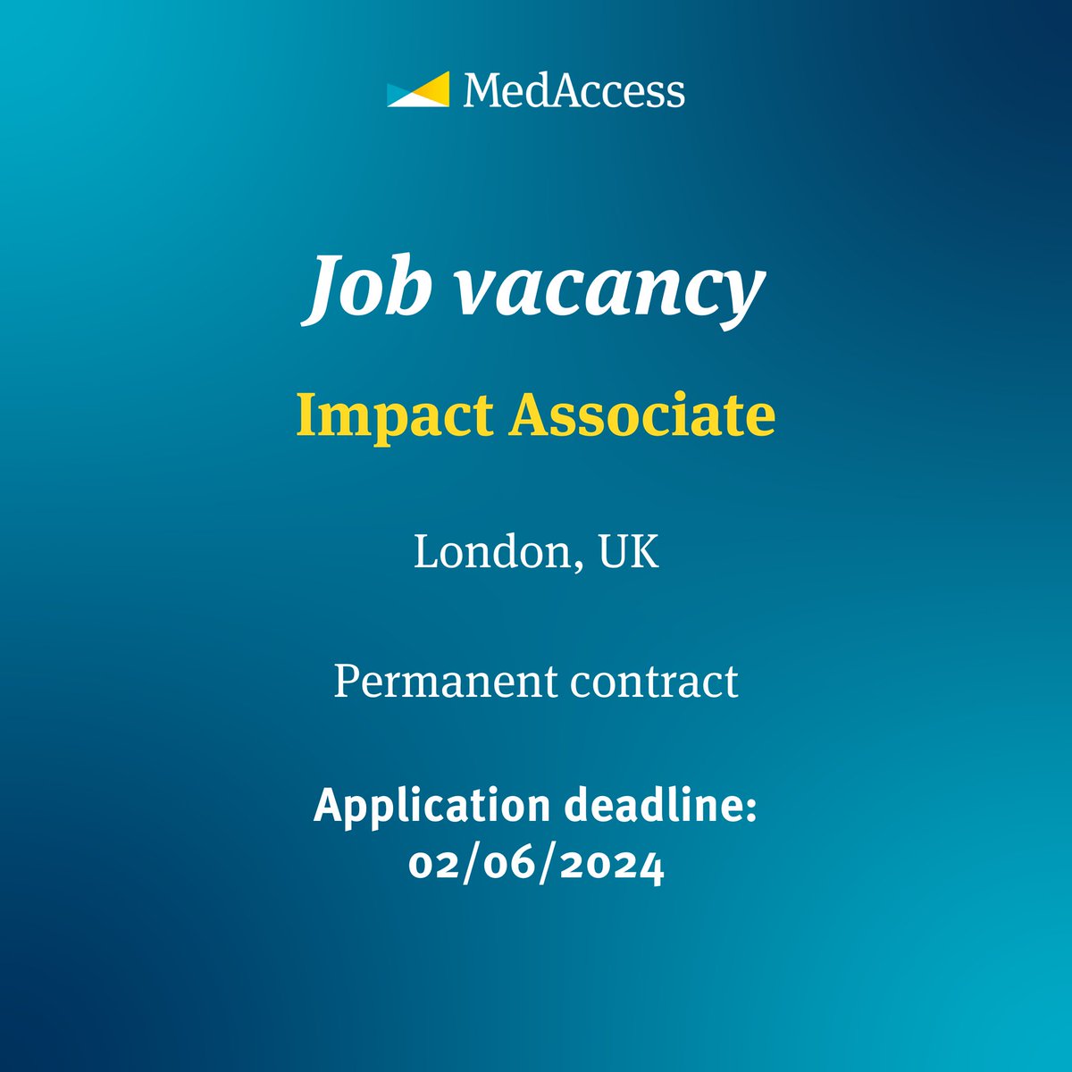 🆕 We are hiring! We are looking for an Impact Associate to join our team. Reporting to the Head of Impact, you will support our impact evaluations and assessments, monitor executed deals and review our Impact Framework. Apply by 2 June ➡️ medaccess.org/careers/