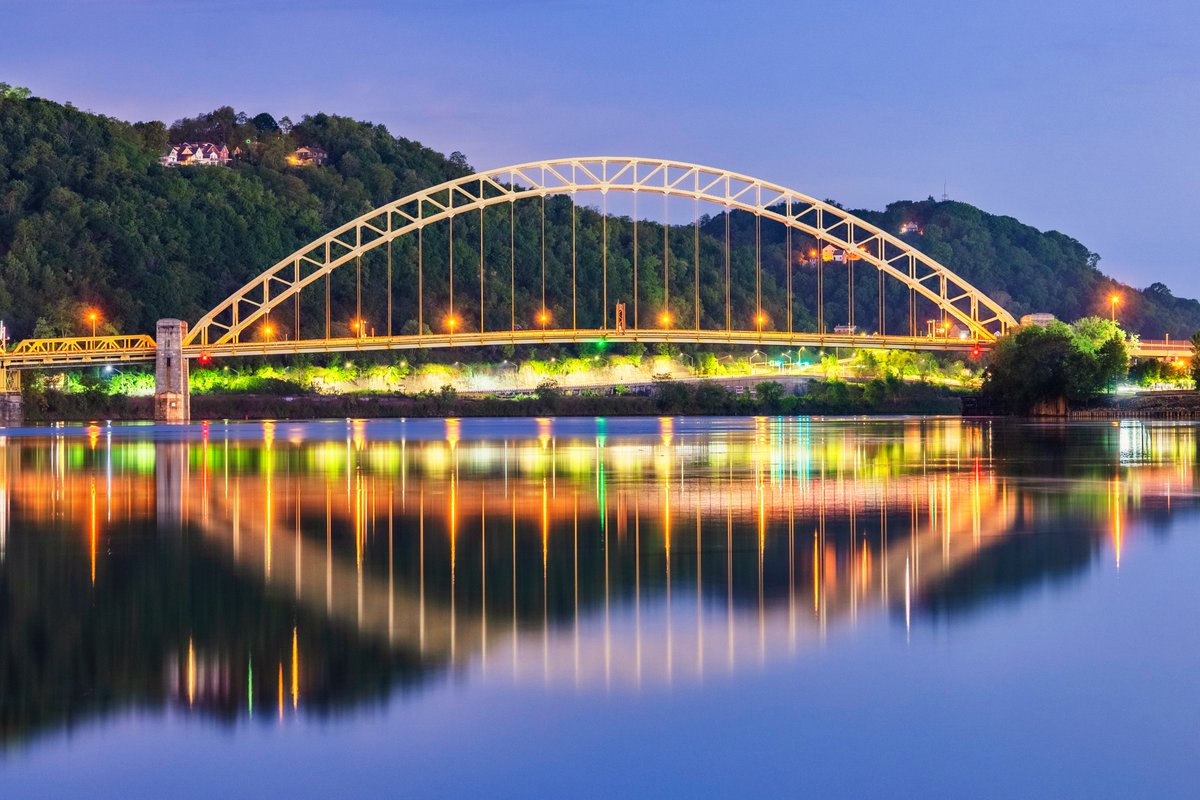 A couple views from Point State Park in #Pittsburgh on Tuesday of the reflection of the Ft. Pitt Bridge (in the fountain) and the West End Bridge (in the Ohio River). The Ohio is rarely that calm, and while not as pristine as the reflection in the fountain, was still a cool view.