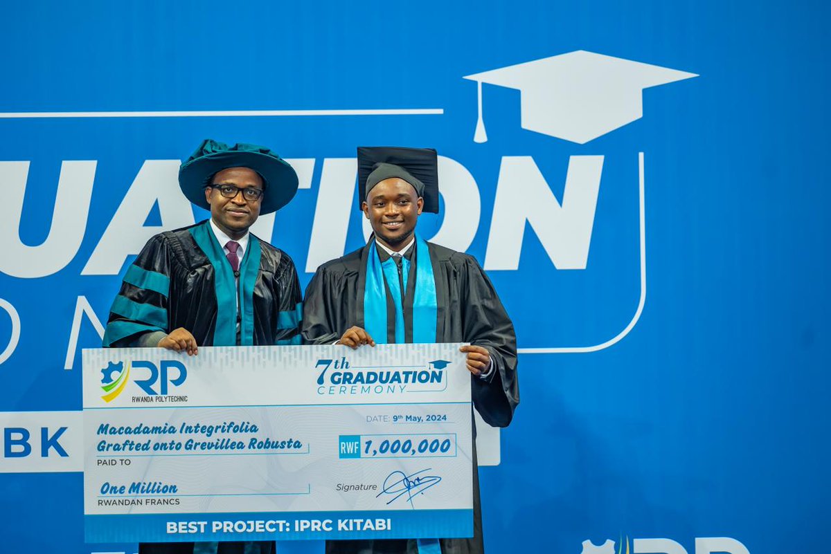 Kitabi_College's tweet photo. NIYOMUKUNZI Stanislas from @IPRC_KITABI in Forestry department is one of #RP7thGraduation ceremony awardees in best project per college. His project titled Macadamia integrifolia grafted onto  grevillea Robusta won 1 Million of Rwandan Francs.
#RP7thGraduation https://t.co/2JyBKiWNum