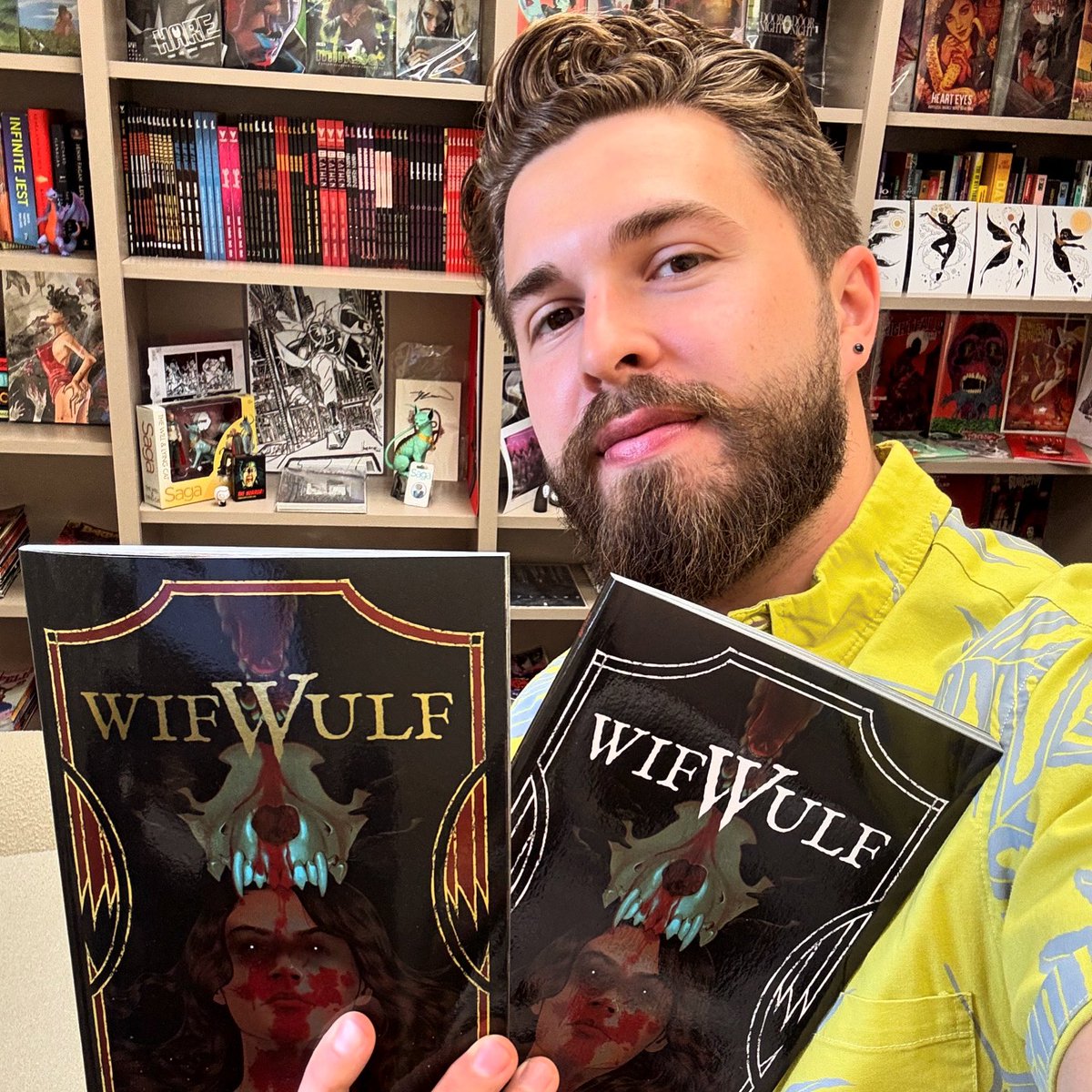 WifWulf is in stores now! 🌖🐺 @DailenOgden is a singular talent. Their art will melt your brain and put it back together better. @JacksonLanzing + @cpkelly are 2 of my favorite creators in the world. Join the pack and howl! It’s a “were”wolf story like you’ve never read before.