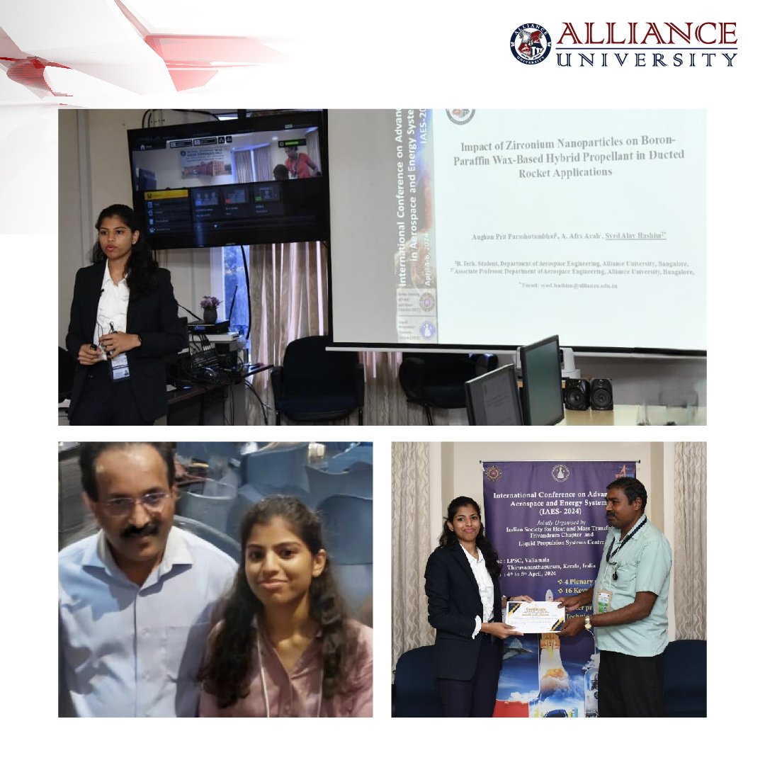B.Tech Aerospace Engineering | Afra Arah and Anghan Prit Parashotambhai | Research paper 'Impact of Zirconium Nanoparticles on Boron-Paraffin Wax-Based Hybrid Propellant in Ducted Rocket Applications” under the guidance of Dr. Syed Alay Hashim. #WeTheAlliance