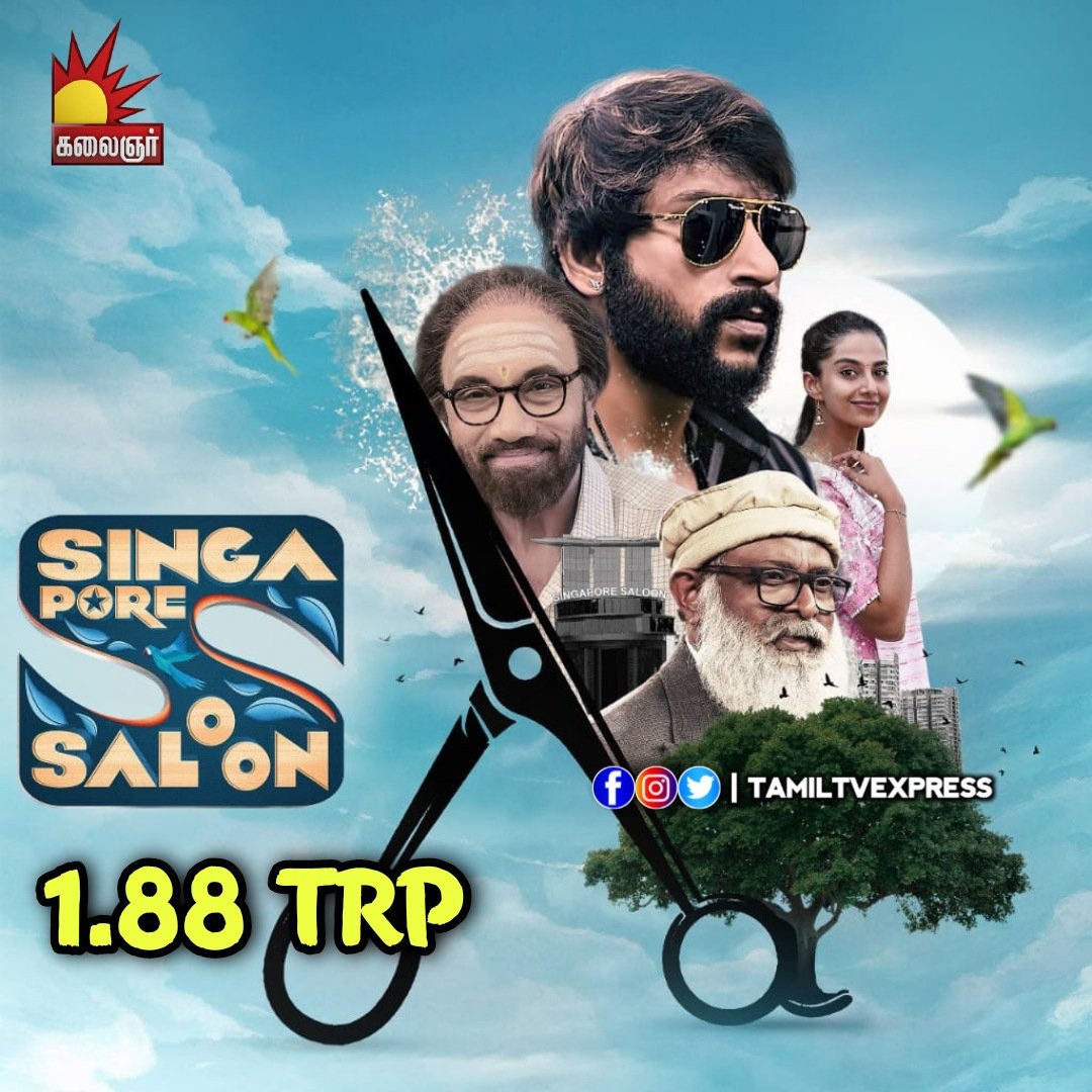 #SingaporeSaloon Premiere on #KalaignarTV Gets 1.88 TRP In U+R Markets @RJ_Balaji @DirectorGokul @VelsFilmIntl #Sathyaraj #Lal @Meenakshiioffl #RJBalaji