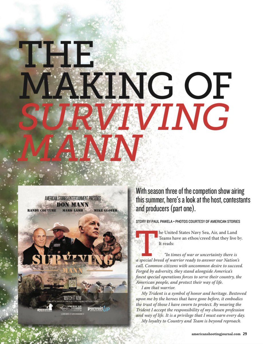 Look who’s on the cover of American Shooting Journal this month 📸 @DonUSFrogMann! Check out this months issue for more on the making of Surviving Mann & the cast of season three. #survivingmann #asj #navyseal