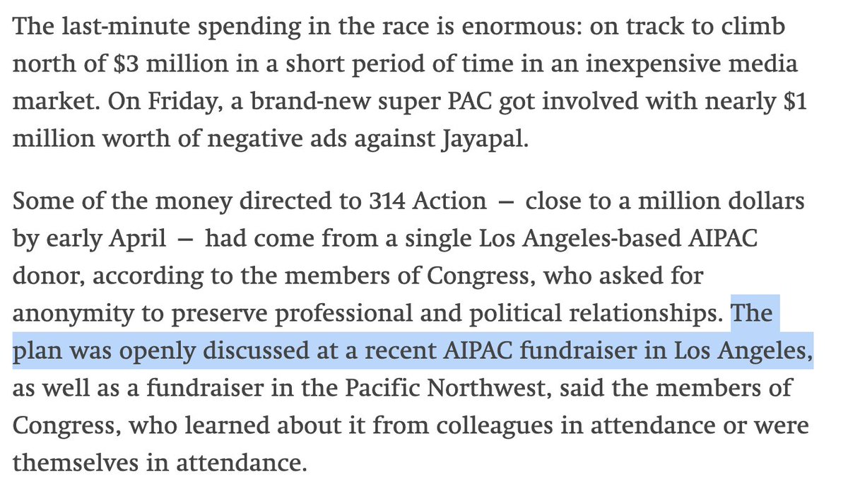 ryangrim's tweet image. 🧵  If you're not busy, we could use some quick crowd research help. If you are busy, RT this so others see it. 
Last week we reported that AIPAC is secretly funding a campaign to stop Susheela Jayapal (Pramila's sister) from winning a congressional seat by funding a…