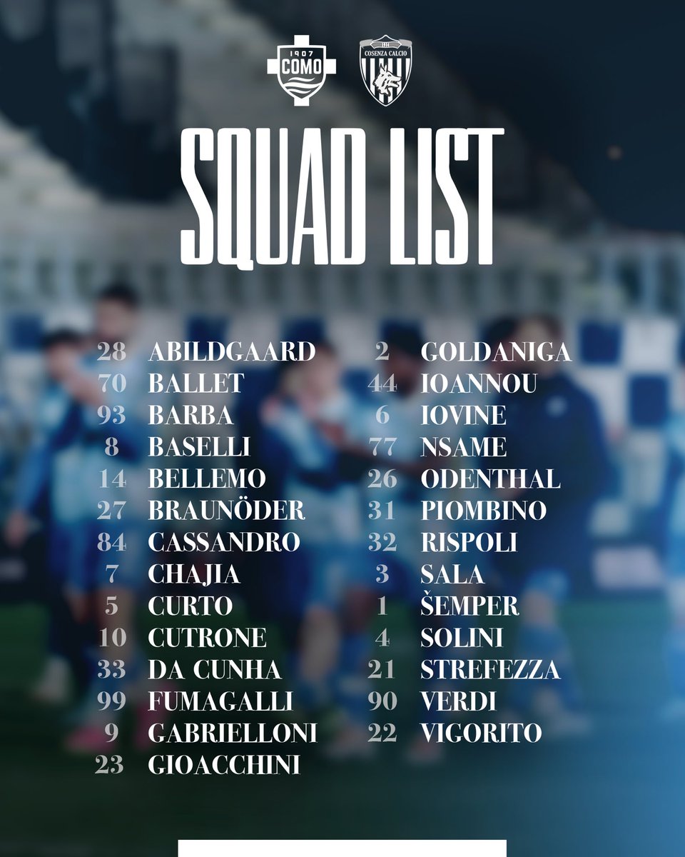 Squad list for tomorrow’s match against Cosenza ⚔️