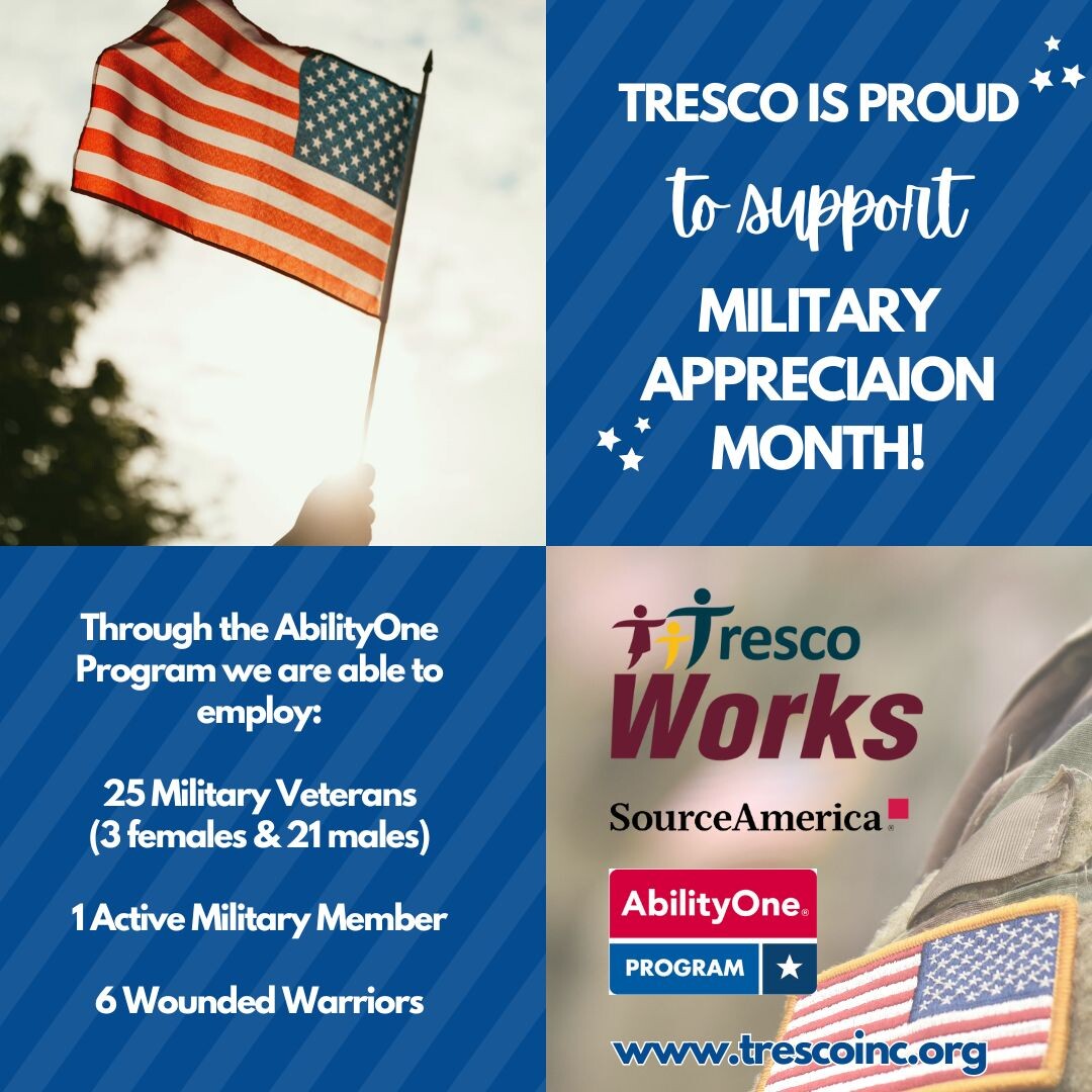 Through the #AbilityOne Program, Tresco is proud to be one of 450 nonprofits that serve active duty and retired military personnel through providing total facility management, custodial and grounds employment opportunities. We’re supporting your mission.

#Tresco #SourceAmerica