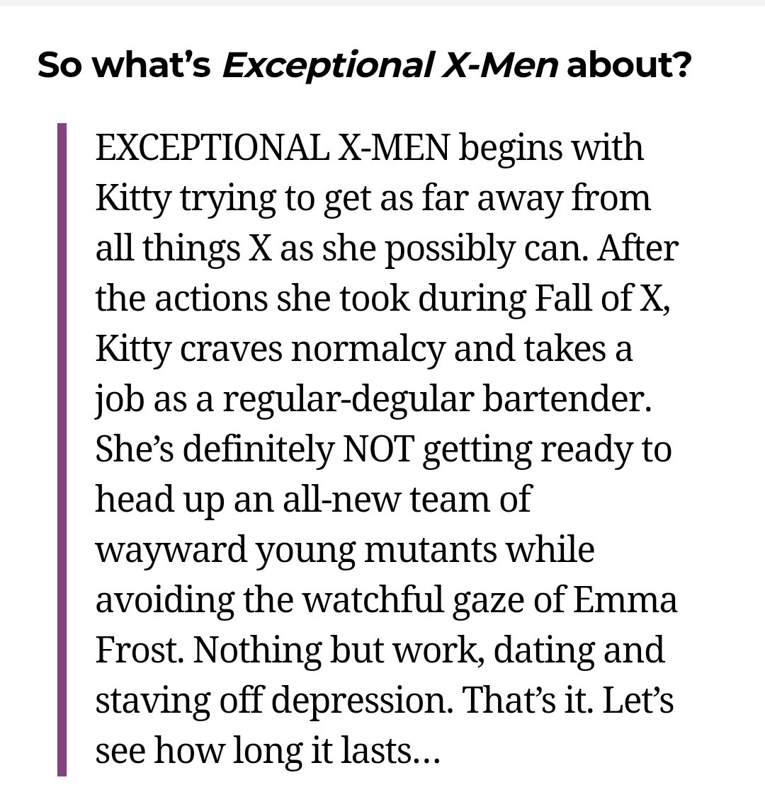 ─┈ Kitty Pryde in new cover for 'EXPECTIONAL X-MEN' by carmen carnero -and more details about the book 'Nothing but work, dating and staving off depression. That's it. Let's see how long it lasts...' dating who?👀....