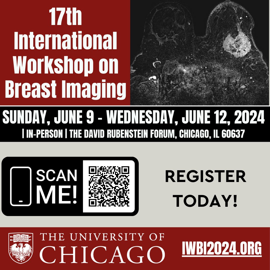 Register to attend the 17th International Workshop on Breast Imaging on Sunday, June 9th - Wednesday, June 12th, 2024 at The David Rubenstein Forum in Chicago, IL! 😁 

Follow AAPM: x.com/aapmhq IWBI2024.org