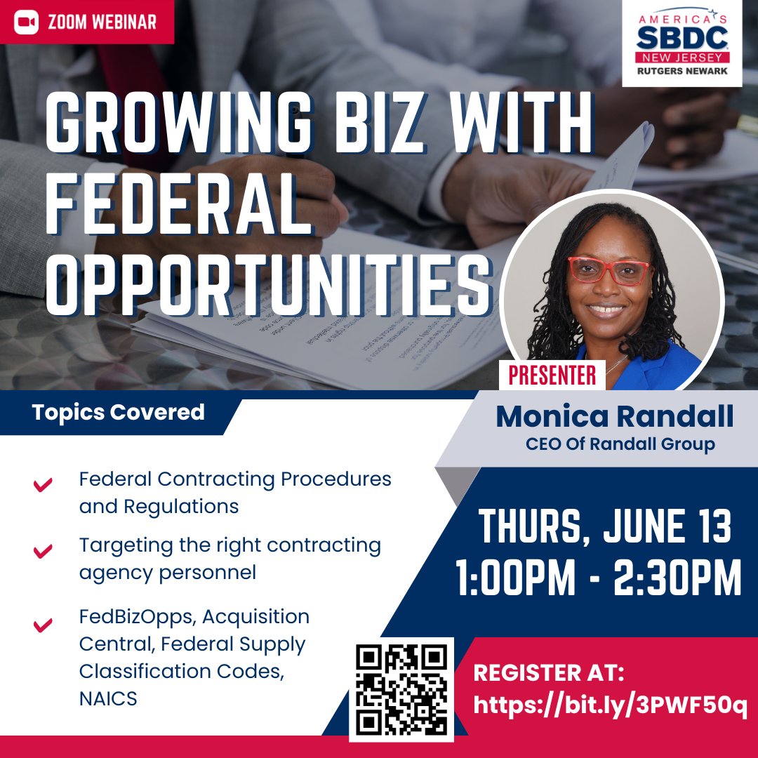 🏢 Growing Biz with Federal Opportunities 📣
-
ZOOM WEBINAR
Thursday, June 13
1:00 pm - 2:30 pm
Registration link : bit.ly/3PWF50q
-
#businessstrategy #federalcontracts #RNSBDC #smallbusinesswebinar #smallbusinessowners