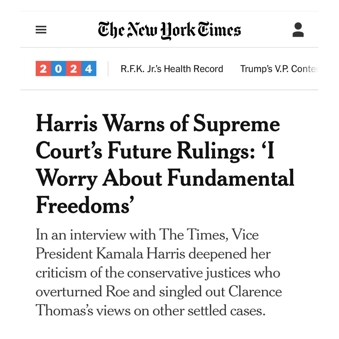 Reminder: Vice President Harris recently hired Brian Fallon, the founder of left-wing dark money group Demand Justice that led the charge in attempting to intimidate the justices and pack the Court. Now VP Harris is reading Demand Justice talking points in interviews and