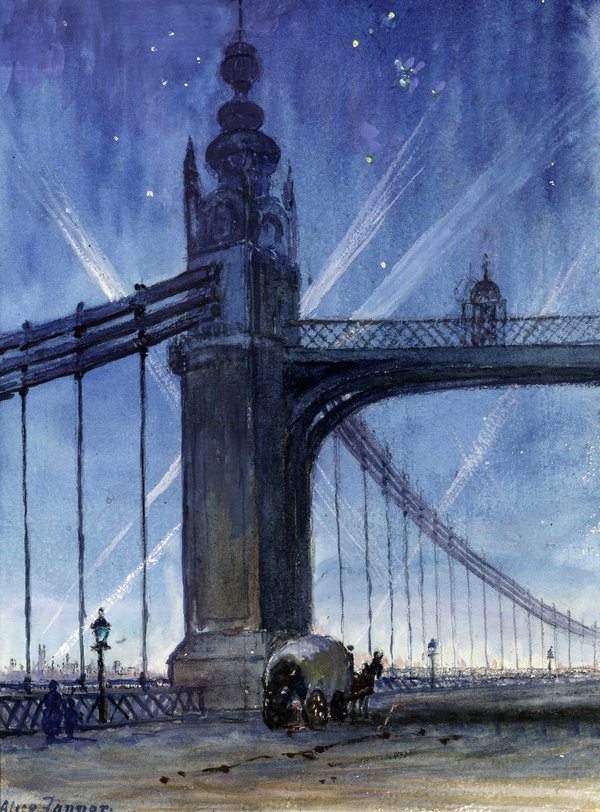 'Wartime Spot Lights from Chelsea Bridge' (c.1917) by Alice Maud Fanner (Private collection)
