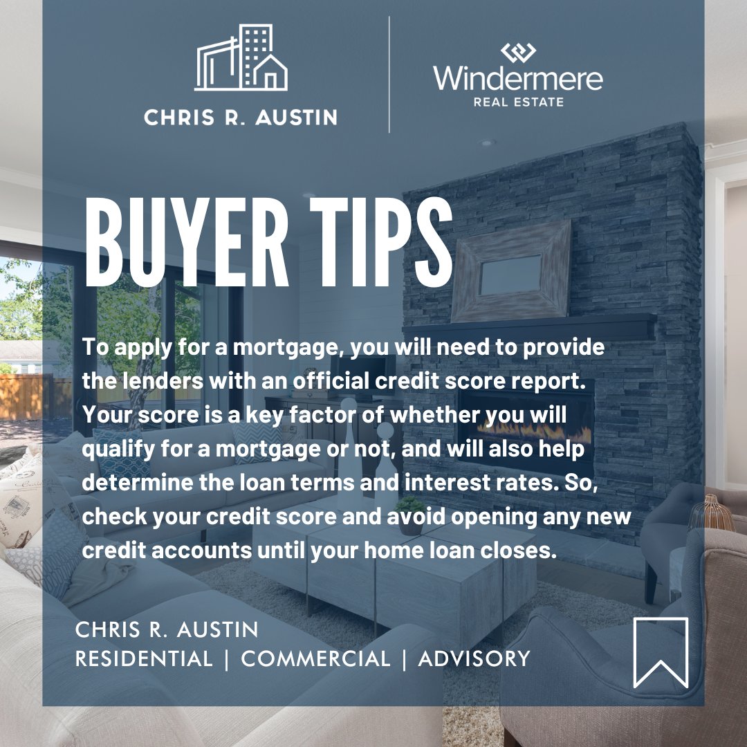Buyer Tips - May

To apply for a mortgage, you will need to provide the lenders with an official credit score report. Your score is a key factor of whether you will qualify for... 

#ChrisAustin #RealEstate #WindermereSandpoint #Seattle #WeAreWindermere #AllInForYou #Windermere