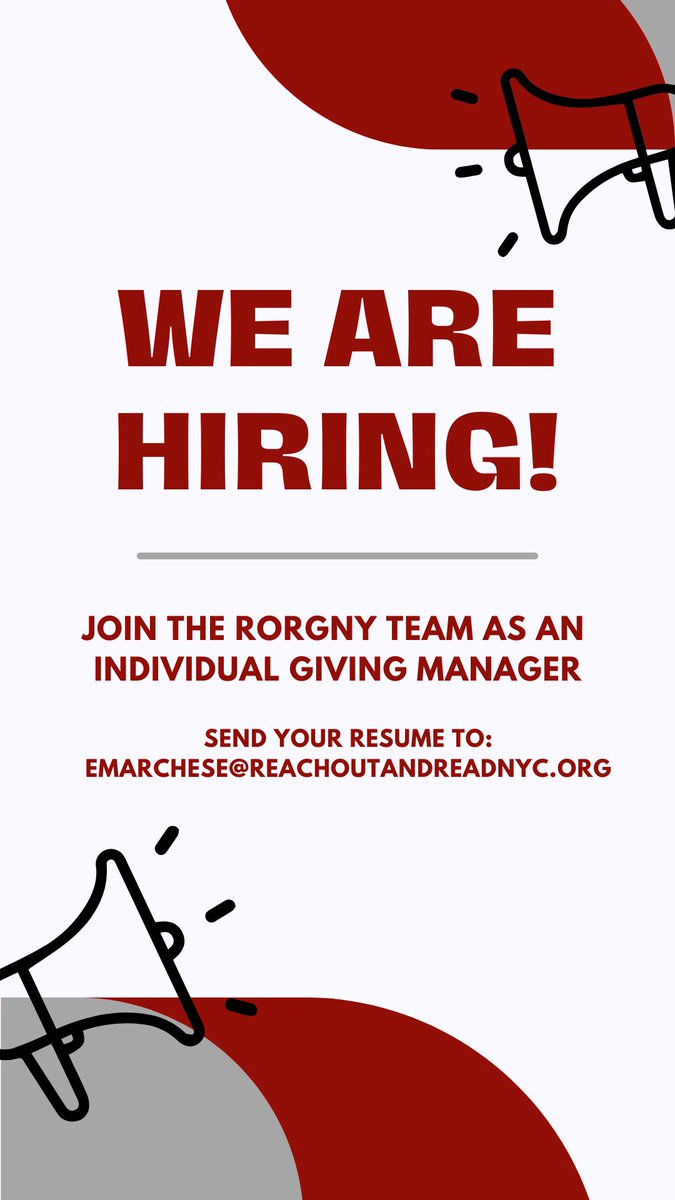 The RORGNY team is expanding! We are searching for an Individual Giving Manager. Are you interested in joining the team? Apply today:linkedin.com/jobs/view/3876… #hiring #fundraising #nonprofit #reachoutandreadgny #earlyliteracy