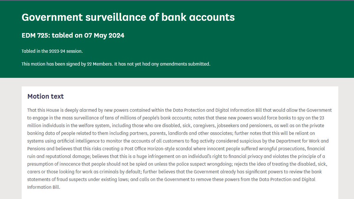 The Government is trying to give itself new powers for surveillance of tens of millions of people's bank accounts. This cannot go ahead. There's no democratic mandate for increasing spying and treating the public as criminals by default.