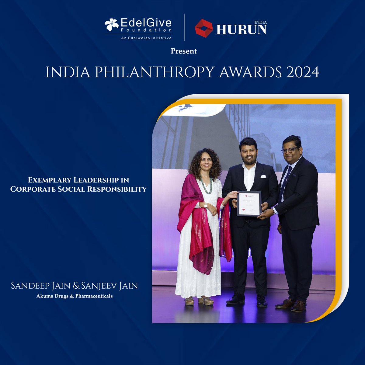 Sanjeev Jain & Sandeep Jain, Akums Foundation receiving the Exemplary Leadership in Corporate Social Responsibility.

#IndiaPhilanthropyAwards2024 #PhilanthropyIndia #GivingBackIndia #CelebrateGiving #IndiaGives #IPALive #HonoringHeroes #SocialImpactIndia