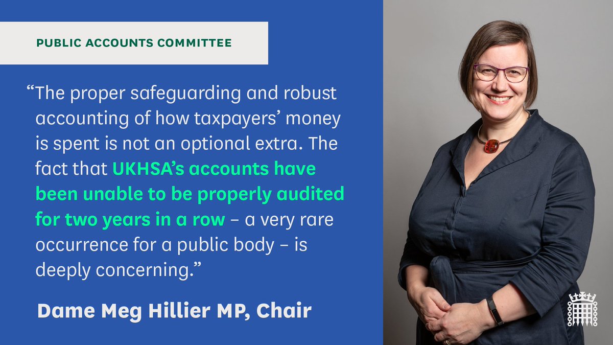 🚨 We've published a new report @DHSCgovuk and @UKHSA are getting the basics unacceptably wrong in their financial management and accountability for public spending – for the second year running Read our report 👉 publications.parliament.uk/pa/cm5804/cmse… PAC Chair, @Meg_HillierMP comments 👇
