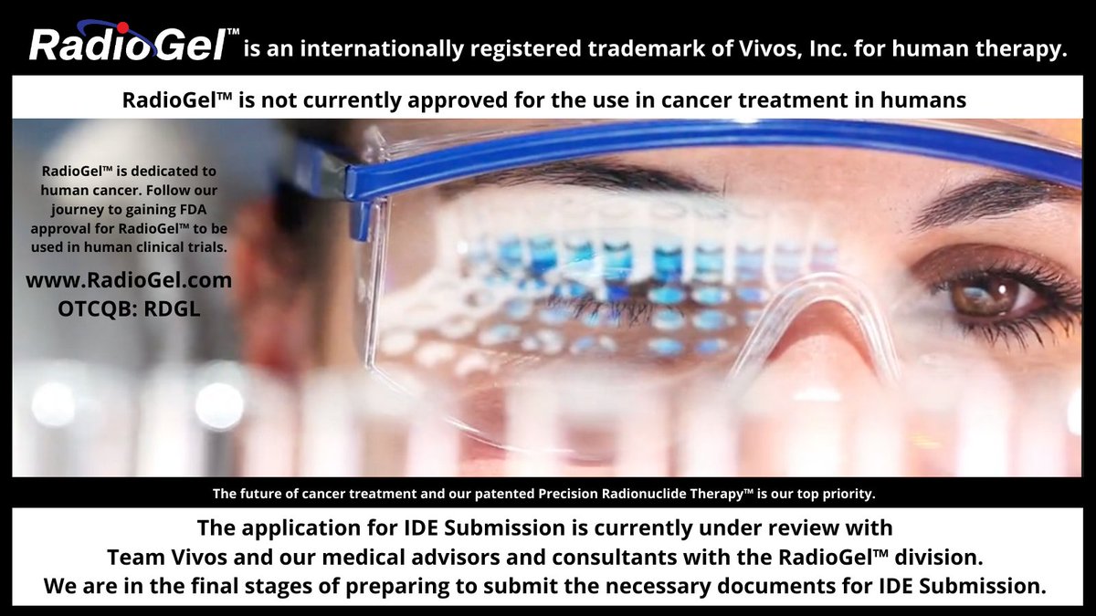 We have a team of dedicated scientists who are passionate about a next generation cancer treatment and have made RadioGel™ their top priority. The road to IDE submission will end and saving lives will begin! #CancerResearch #Cancer @VivosIncUSA $RDGL