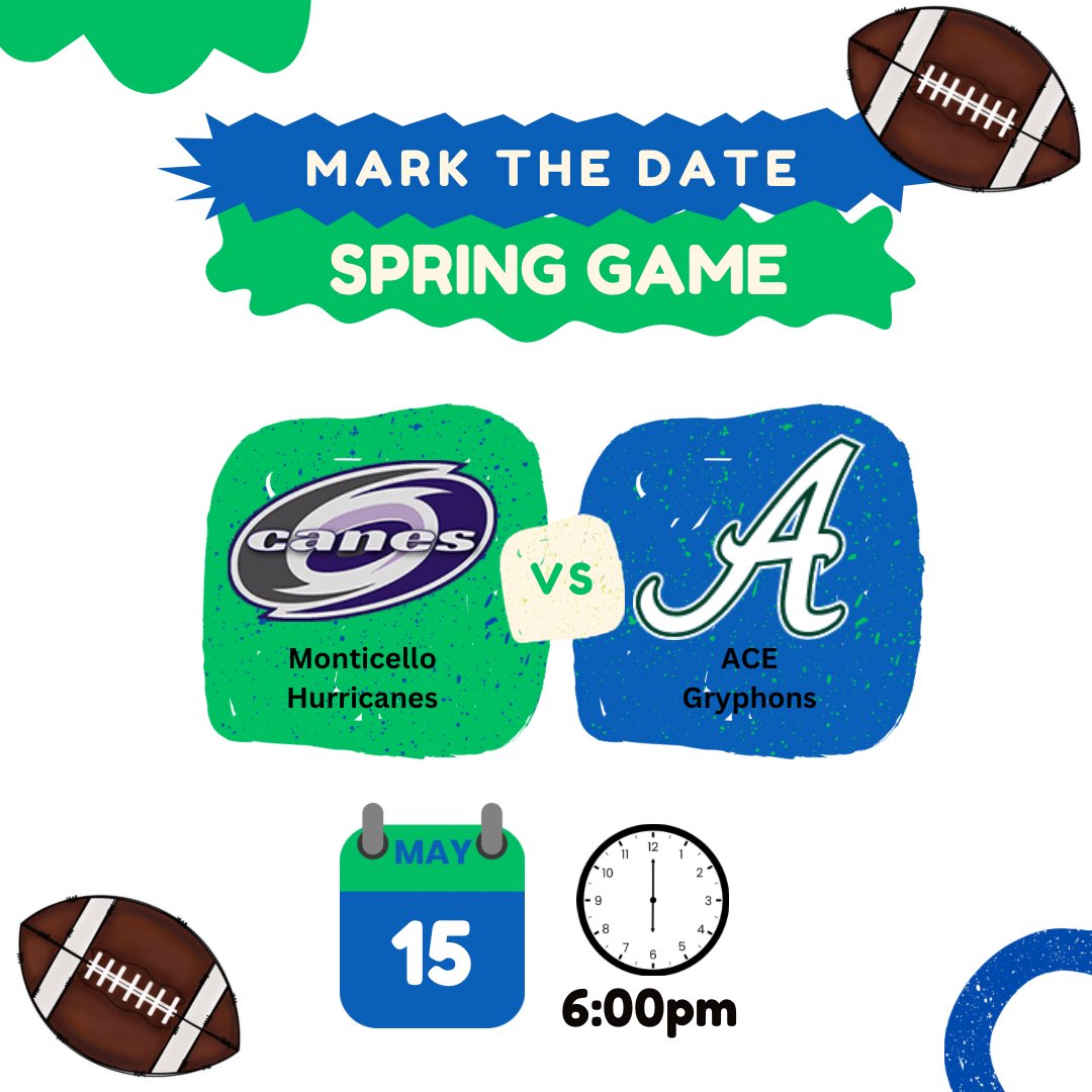 ❗️Save the date!❗️
Make plans to attend the varsity football spring game next Wednesday, May 15 at 6:00PM. Bring your friends! 

#gogryphons #ACEathletics #weareACE