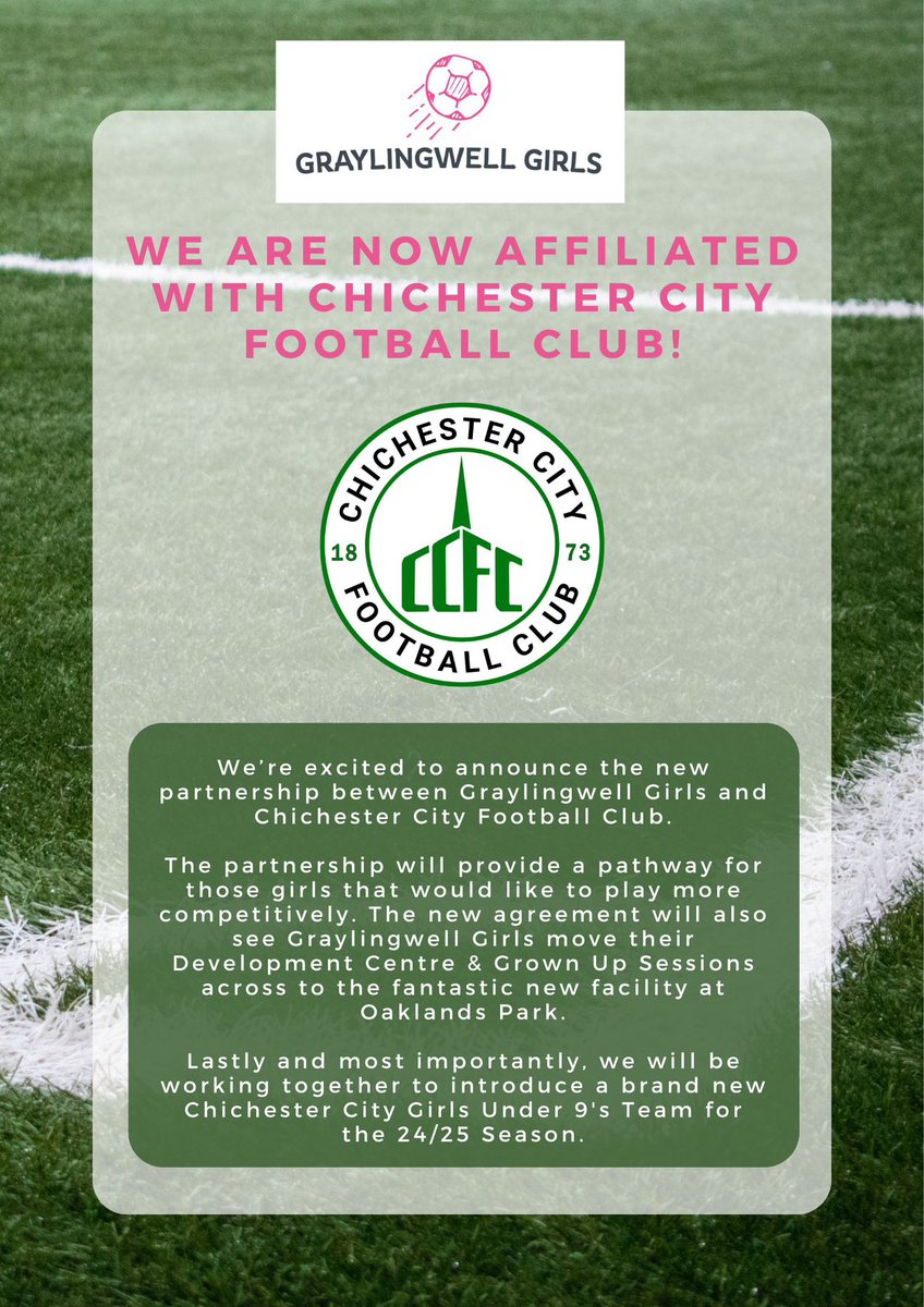 We are excited to announce a new partnership with Graylingwell Girls! 🎉

We will be working together throughout the 24/25 season, creating a pathway for girls football! 

#UpTheChi 🟢⚪️