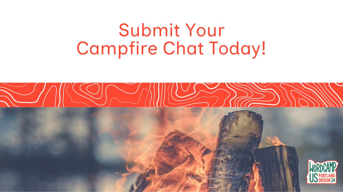 New for 2024: Campfire Chats! These informal, guided conversations will take place in the heart of WordCamp US. No slides, no stage, no problem! Just real talk with real people. Campfire Chat applications close Monday, May 13th. Apply now! us.wordcamp.org/2024/embrace-t… #WCUS