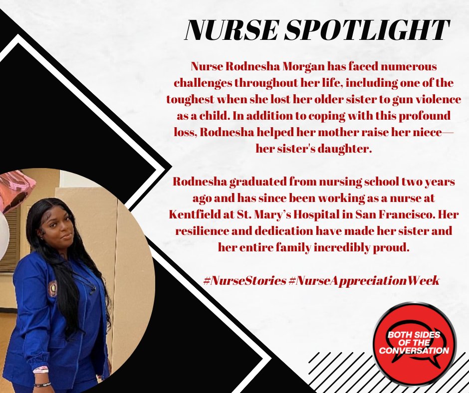 Happy National Nurses Week! Nurse Spotlight #NursesChangeLives #NurseStories #NurseAppreciationWeek

Both Sides Of The Conversation | Changing The Narrative From Our Voices | BSOTC.org linktr.ee/bsotc  #BSOTC #dreamkeeperssf #ycd #hrcsf #collectiveImpactsf