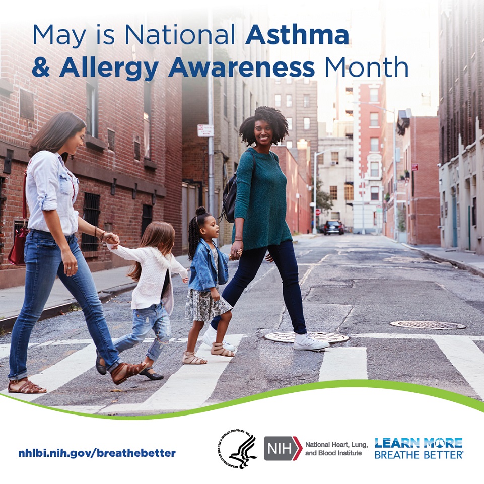 May is National Asthma and Allergy Awareness Month! We’re joining @nih_nhlbi and its @BreatheBetter program to share information and resources for managing your asthma so you can #BreatheBetter. Learn more: nhlbi.nih.gov/education/LMBB… #AsthmaAwareness