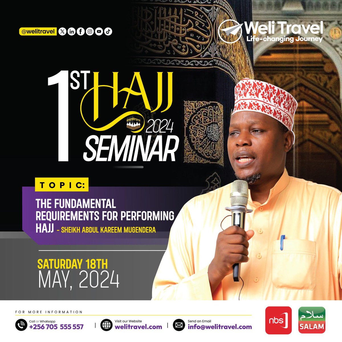 Join us in Sheikh Mugendera's in-depth exploration of the fundamental requirements for performing Hajj.

Catch all the proceedings by following @welitravel, @SalamTvUG, and @nbstv!
#welitravel | #lifechangingjourney | #HajjwithWeli