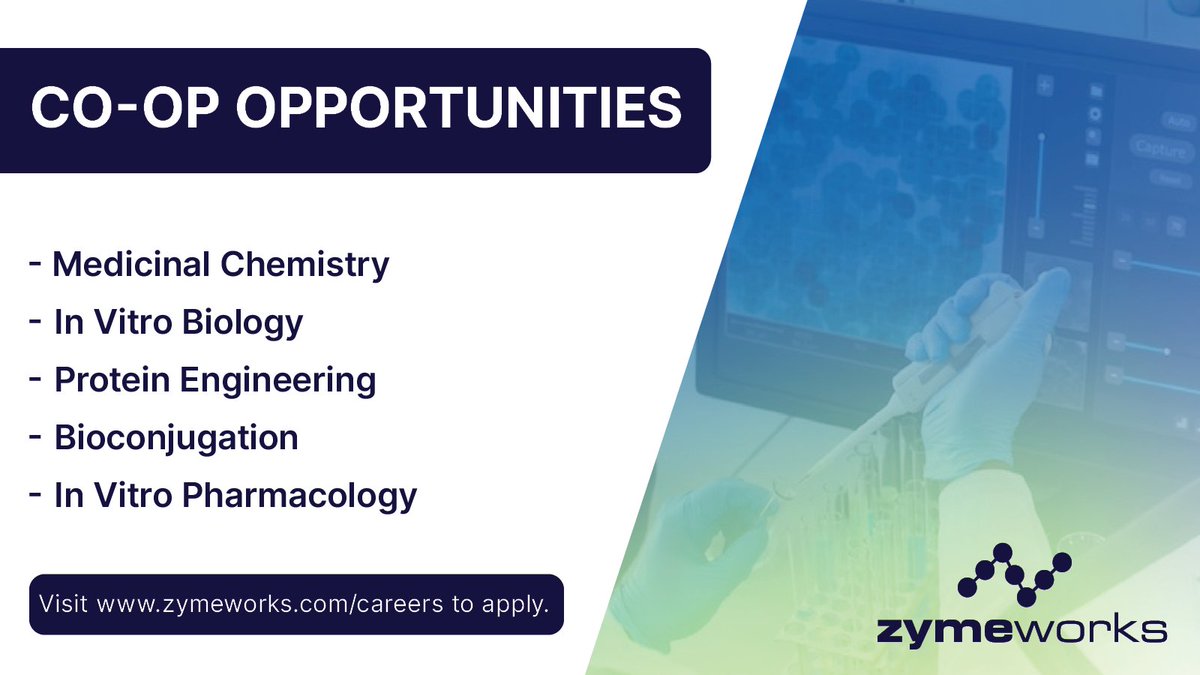 We’re currently on the lookout for talented students & graduates to join our co-op program! These roles provide an opportunity to collaborate with our R&D teams and support our pipeline of novel multifunctional therapeutics. Learn more: careers.zymeworks.com/go/Co-Op/26601…