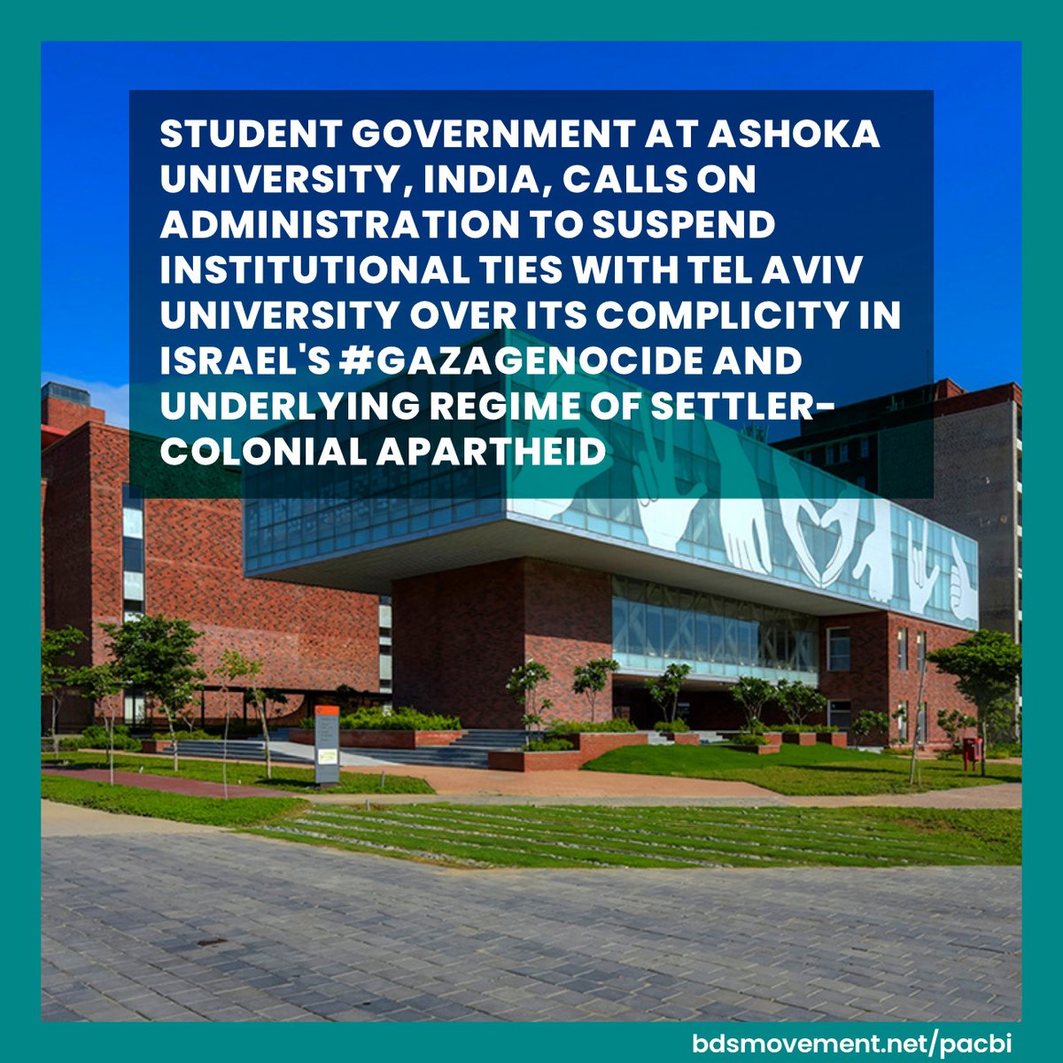 RichardHardigan's tweet image. RT @PACBI "Upholding the Palestinian demand for a boycott of complicit Israeli universities, the student government at Ashoka University, India, calls on admin to suspend institutional ties with Tel Aviv University.

Students are marching to end #GazaGe… https://t.co/dCfuLg7De7"