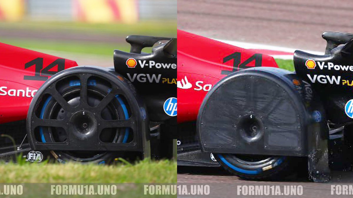 Oggi FIA ha lavorato con #Ferrari per il test dei paraschizzi con due versioni. Le carenature coprono anche la parte del cerchio. Oggi era solo un esperimento. Resta da capire come si farà il pit-stop 😅 L’ analisi tecnica di oggi sul sito: formu1a.uno/it/paraschizzi… #F1 #Formu1a