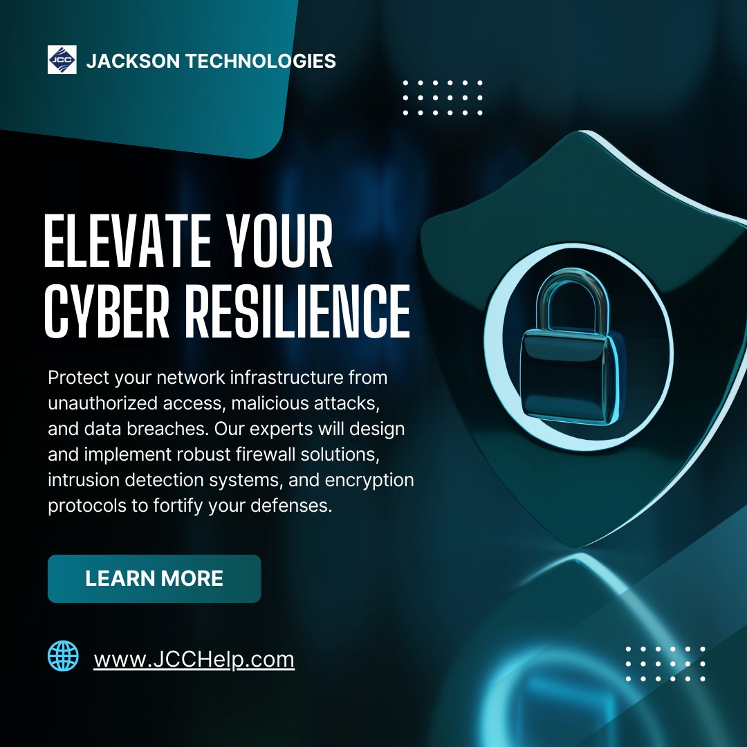 Elevate your Cyber Resilience Protect your network infrastructure from unauthorized access, malicious attacks, and data breaches. Contact us to learn more! #cybersecurity #cyberattacks #infosec #CybersecurityRiskAssessment #cyberresilience #cyberstrategy #databreaches