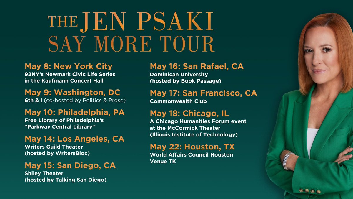 @jrpsaki's new book Say More is available now wherever books are sold! And she's headed across the country for her book tour. Find a date in a city near you: simonandschuster.com/p/say-more-tour @simonschuster @ScribnerBooks