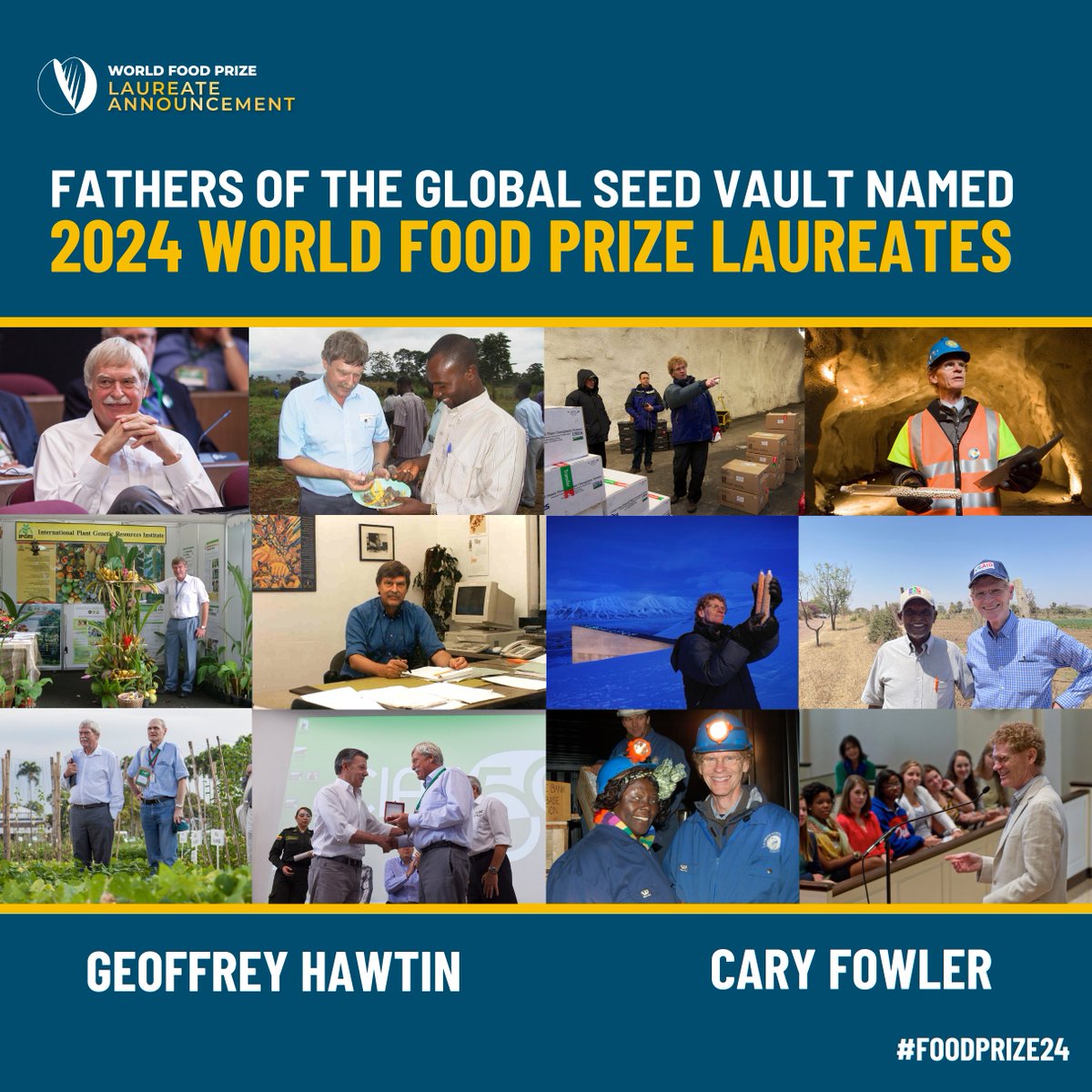 Congratulations to Dr. Geoffrey Hawtin and Dr. Cary Fowler on being named the 2024 World Food Prize Laureates. Considered among the foremost experts in their field, they shaped the global system for protecting, sharing and utilizing crop biodiversity for the benefit of humanity.