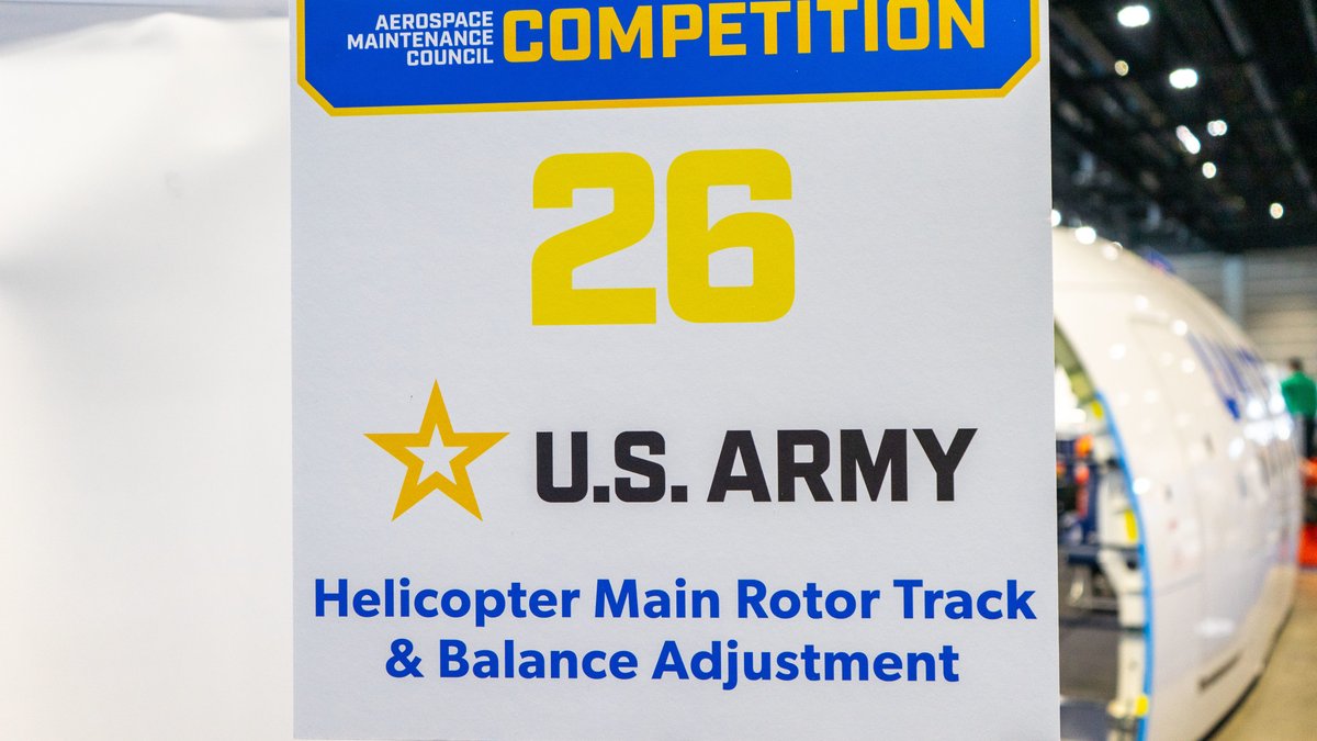 This was a popular, new event challenge provided by the U.S. Army at the #amc2024 ✈️ Competitors were tasked with adjusting the angle of attack from the main rotor blades on this very cool simulation equipment. #aircraftmechanics #aviation #technician #helicopter
