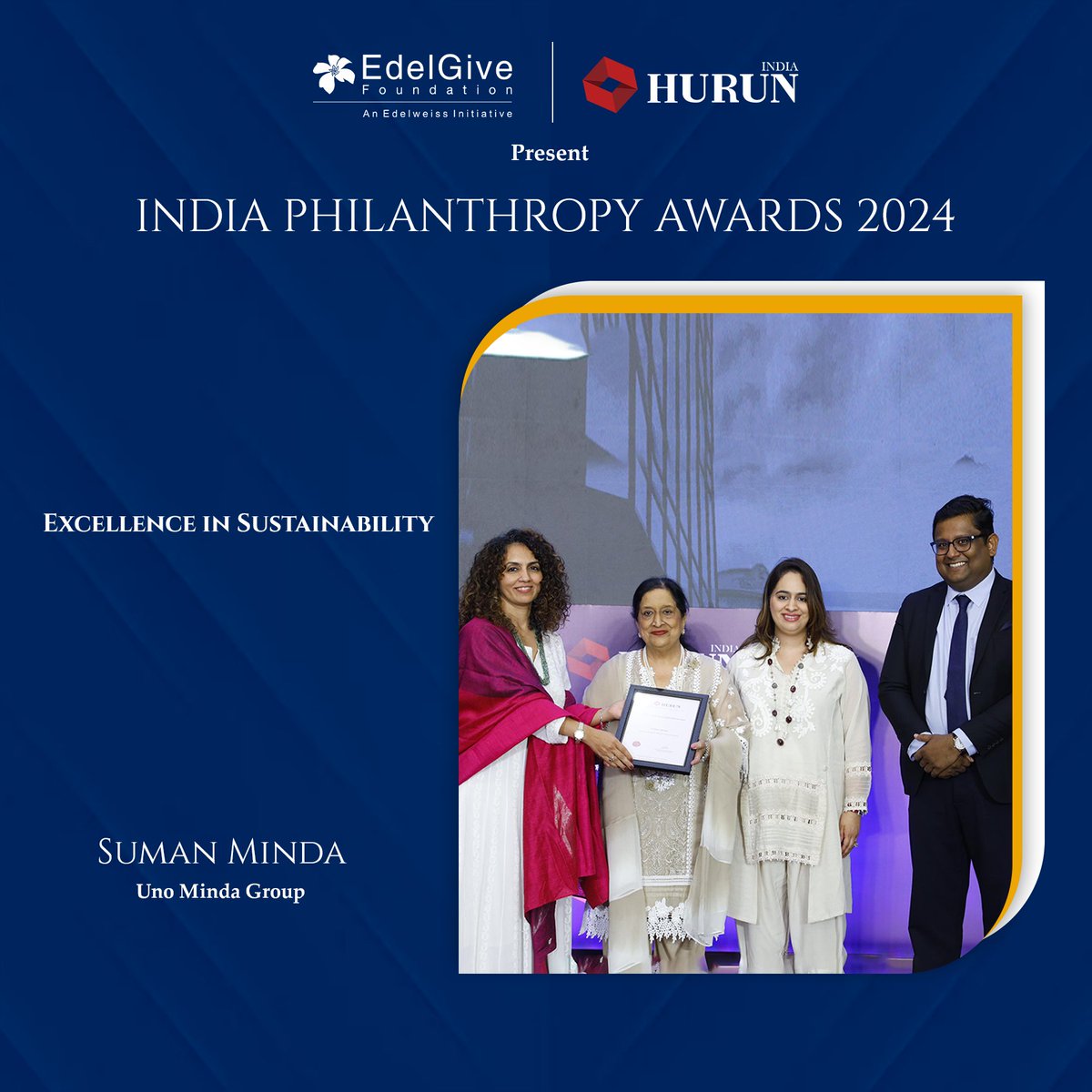 Suman Minda, Suman Nirmal Minda Foundation receiving the  Excellence in Sustainability.

#IndiaPhilanthropyAwards2024 #PhilanthropyIndia #GivingBackIndia #CelebrateGiving #IndiaGives #IPALive #HonoringHeroes #SocialImpactIndia