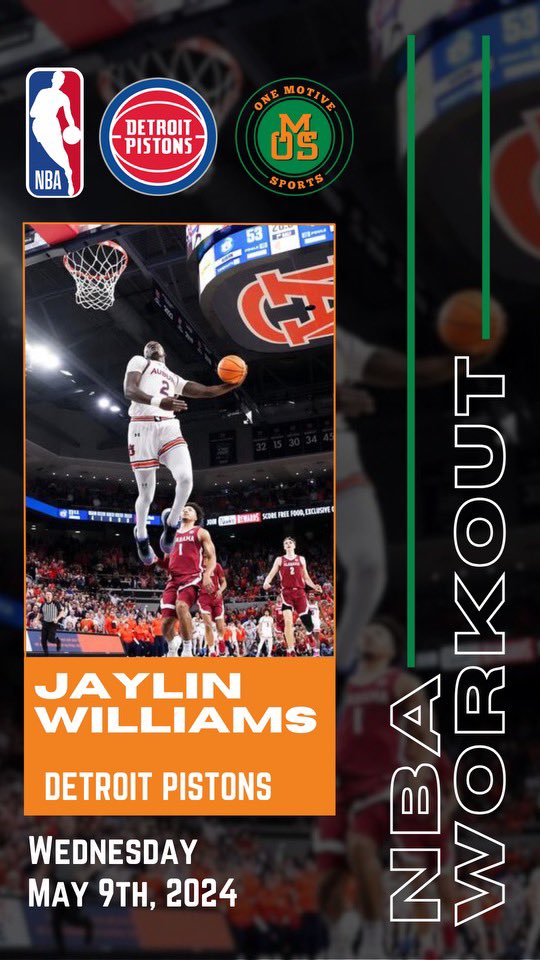Jaylin Williams @iso__jaywill is in Detroit for his first NBA Pre-Draft workout of the summer today with the Pistons! The 6’8” Forward from Auburn @AuburnMBB was a 2nd Team All-SEC selection in 2023–2024 and garnering a lot of NBA interest! Good luck Jay! #OMS #NBADraft2024