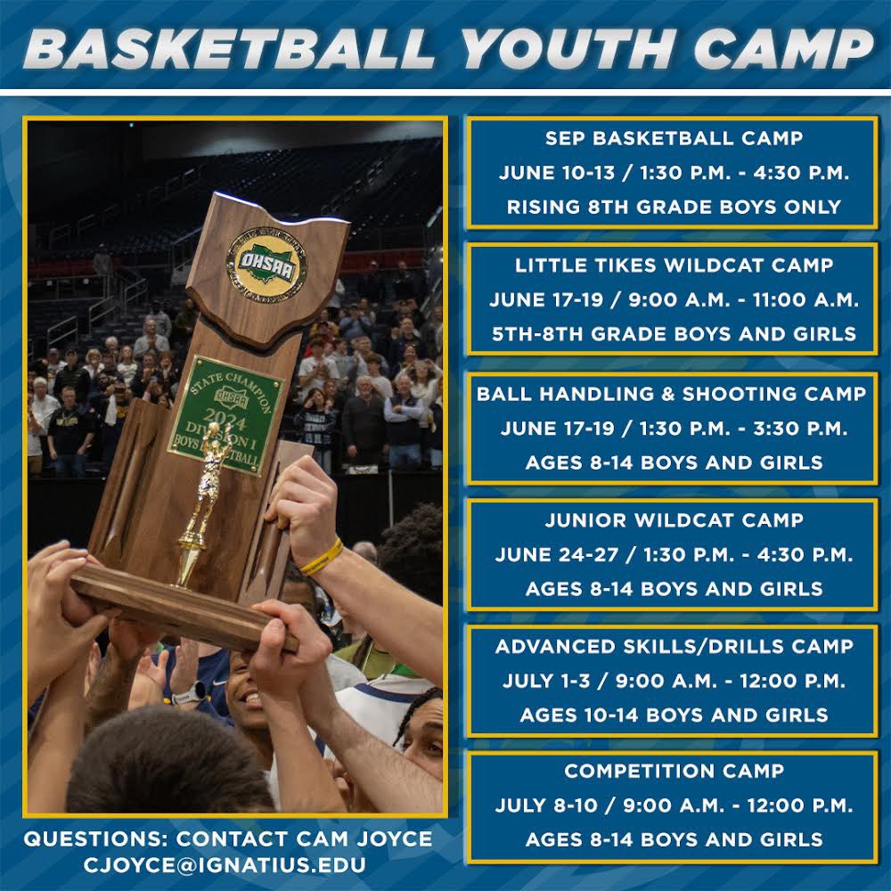 Summer Camps are right around the corner! Come spend your summer with the champs!!! 🏀😼🐾 #GoCats #WeBuild Registration Link ignatiuswildcats.com/basketballcamp