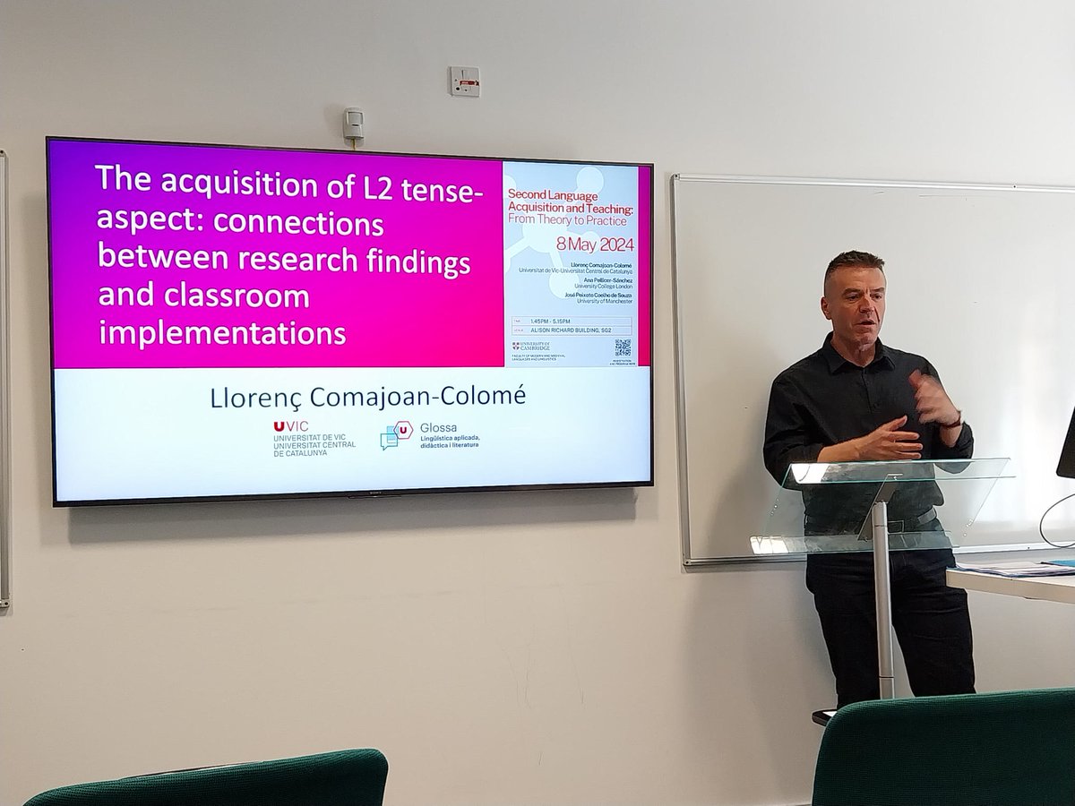 Yesterday @MMLL_Cambridge @SpanportMMLL hosted the Workshop on Second language acquisition and teaching: from theory to practice. Llorenç Comajoan-Colomé talked about the acquisition of L2 tense-aspect and the connections between research findings and classroom implementations.