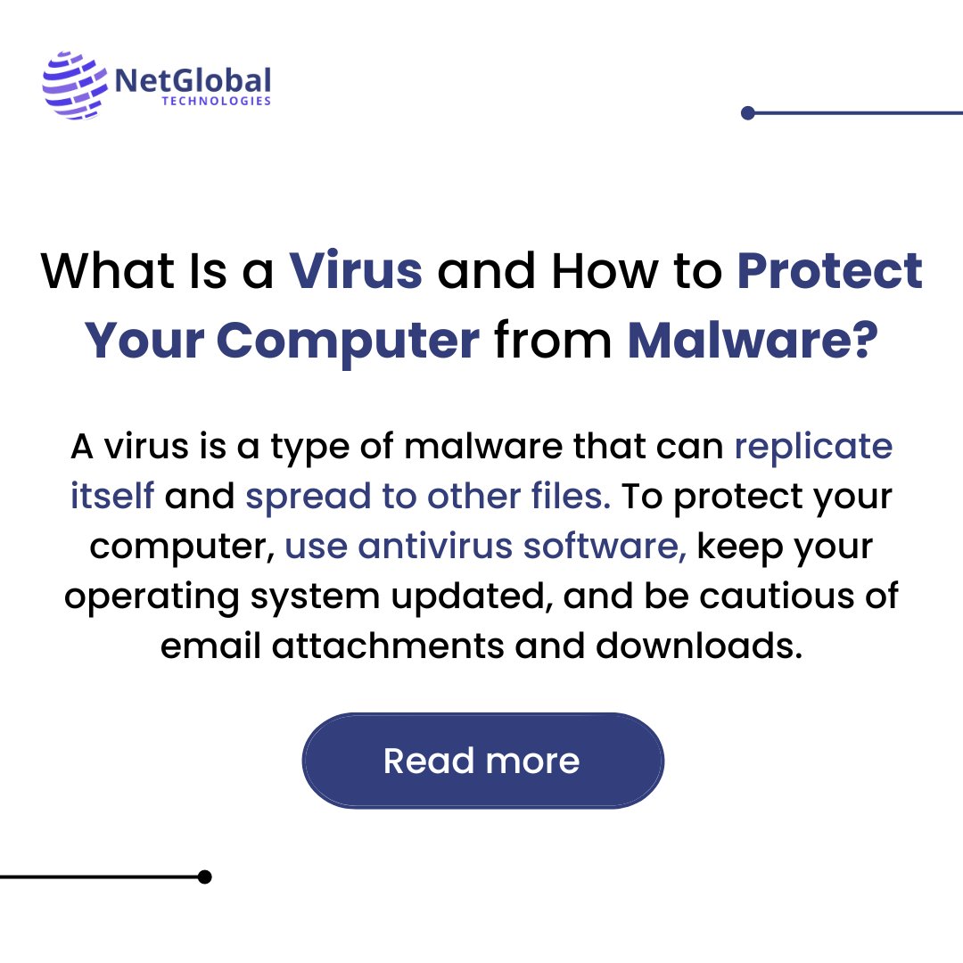 Discover more about Virus & Malware on our blog! Website URL in bio.

#Virus #MalwareProtection #ComputerSecurity #CyberSecurity #Antivirus #Malware #CyberAware  #TechSafety #SecurityAwareness #StaySafeOnline #NetGlobalTechnologies #Office #Viral #explorenow #WebDevelopment