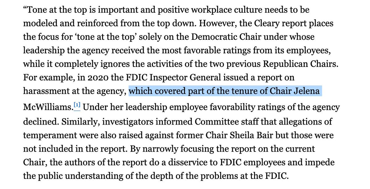 UPDATE: Waters just issued a corrected statement about the FDIC investigation. Originally claimed a 2020 IG report about harassment focused 'exclusively' on the tenure of Trump-era Chair Jelena McWilliams. The statement now says that report covered 'part' of McWilliams term