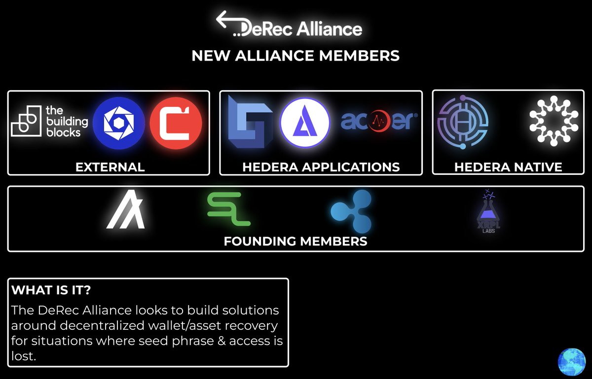 This just SCREAMS that Enterprise DLT's coming.

Today we saw the DeRec Alliance add some members to the working group.

Back in January we got news of $ALGO & $HBAR joining forces to start the DeRec Alliance.

Now we're seeing a massive expansion.

$CSPR $XRP $DAG all part of…