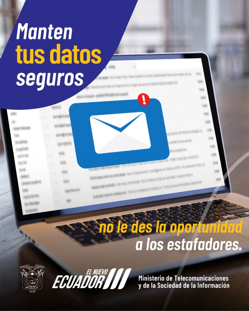 ¡Cuidado! 🚨

Los estafadores suplantan la identidad de personas y empresas. 
No caigas en la trampa del phishing. 
Protege tus datos personales y financieros. 💻🔒 

hashtag#SeguridadDigital hashtag#ElNuevoEcuador