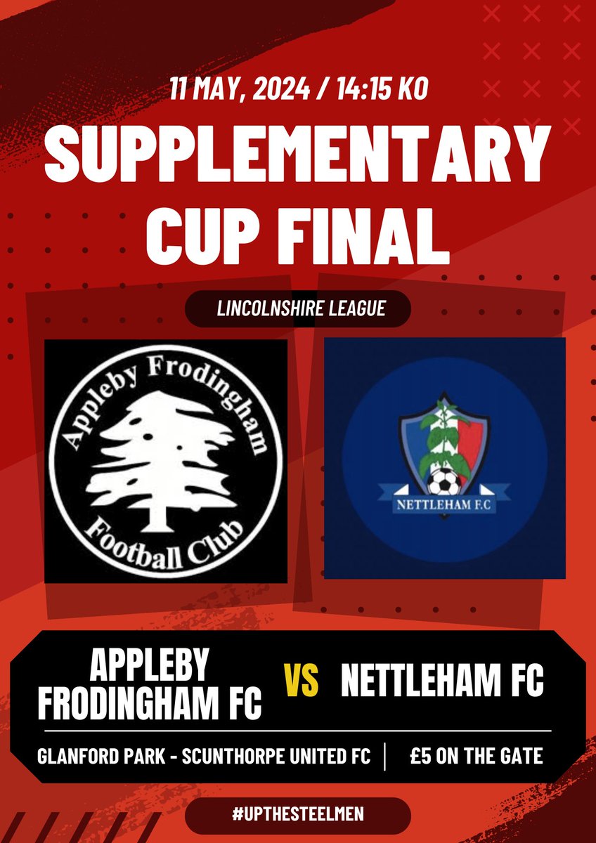 2️⃣ days to go!!

Supplementary Cup Final ⚽️

Two days to go until our cup final vs Nettleham, 14:15 kick off at Glanford Park.

💷 £5 on the gate 

UTS 🔴⚫️