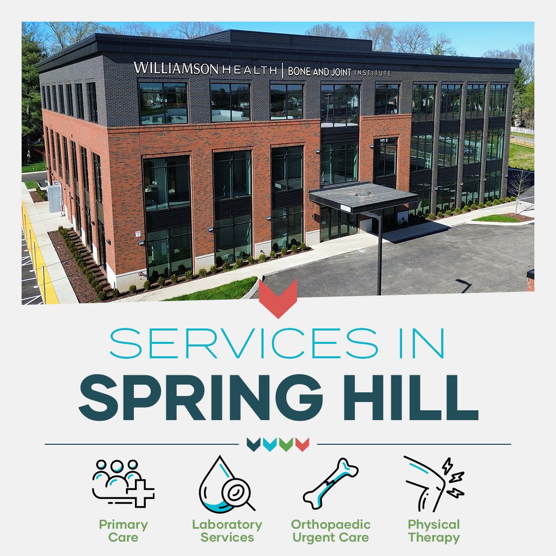 Williamson_Hlth's tweet photo. Now that we've opened our doors in Spring Hill on Port Royal, here's what you can find when you walk through our doors:

🩺 Primary Care
🩺 Lab Services
🩺 Orthopaedic Urgent Care
🩺 Orthopaedic Physician Clinics
🩺 Physical Therapy

Need an appointment? 📞▶️ (615) 791-2380 https://t.co/jADmCm15Jm