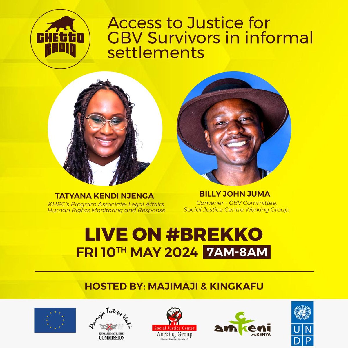 Hey there! Tune in tomorrow morning @GhettoRadio895 Our Convener @bj_254 will be discussing the work we've been doing to ensure access to justice for survivors of GBV in informal settlements Plus, we'll be shedding light on our legal aid clinics happening next week #SGBVDialogues