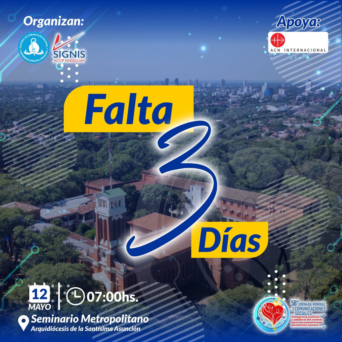 arzobispadoasun's tweet photo. #JMCS2024 | 🙏🏻📸🎤58º Jornada Mundial de las Comunicación Sociales.📹
"Inteligencia artificial y sabiduría del corazón para una comunicación plenamente humana"
Nos encontramos el próximo Domingo 12 de mayo!!
📅Faltan 3 días.
#CEP #SIGNIS #Comunicación #Pascom https://t.co/ttCm0Qxx8L