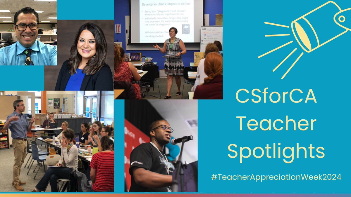 Happy #TeacherAppreciationWeek to all #CS teachers!  

We are so grateful for educators who recognize the importance of #CSEd.   

Check out our spotlights page to hear from educators that are incorporating equitable CS into their curriculum: csforca.org/category/spotl…