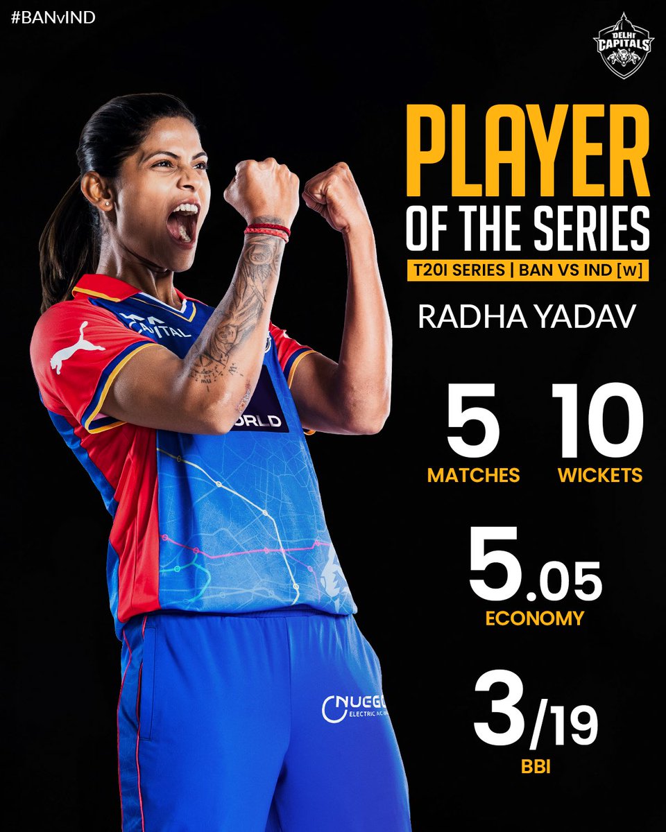 Dominating series win over Bangladesh  🤝  A series-defining performance by Radha Yadav 🫶🏼

#BANvIND #BCCIWomen
