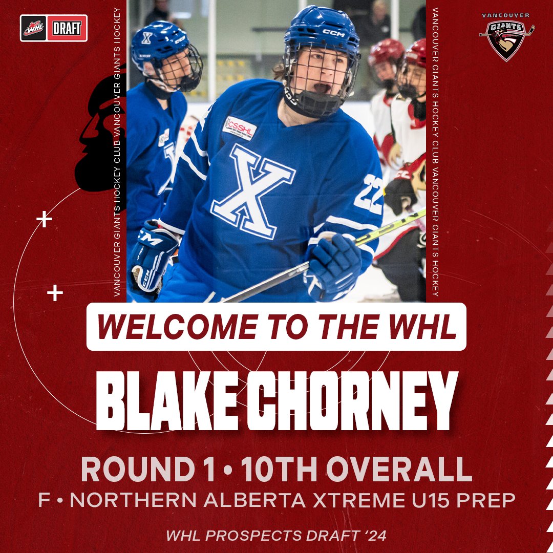 With the 10th overall selection in the 2024 WHL Prospects Draft, the Vancouver Giants are thrilled to select Blake Chorney from <a href="/NAXHockey/">NAXHockey</a>.

Welcome to the Lower Mainland Blake!

#WHLDraft