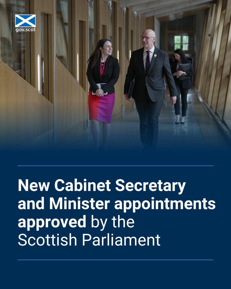 The Scottish Parliament has approved new Cabinet Secretary and Minister appointments. For more information on these new appointments, visit gov.scot/news/full-mini…
